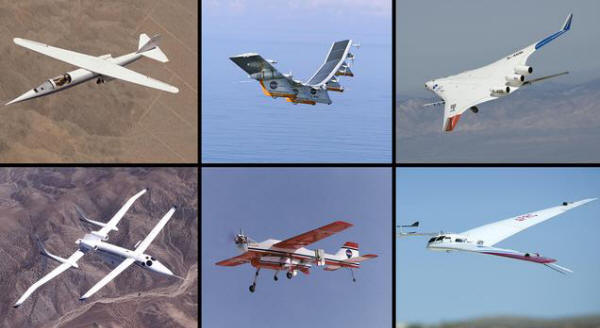 NASA airplane designs with different wing shapes